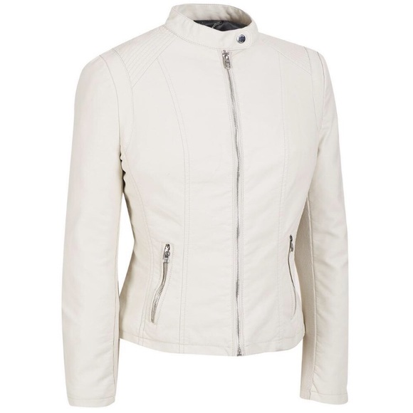 Black Rivet Jackets & Blazers - Black Rivet Cream Faux-Leather Scuba Jacket